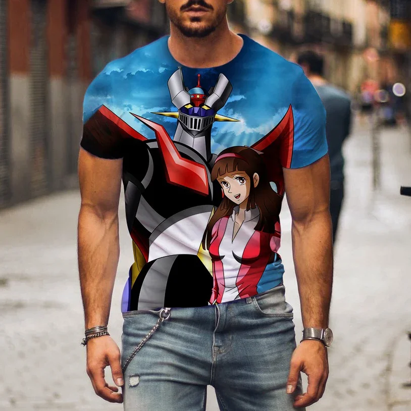 Summer Men's 3D Printed Anime Robot T-shirt Top Short Sleeve Fashion Street Clothing Harajuku Children Loose Round Neck T-shirt