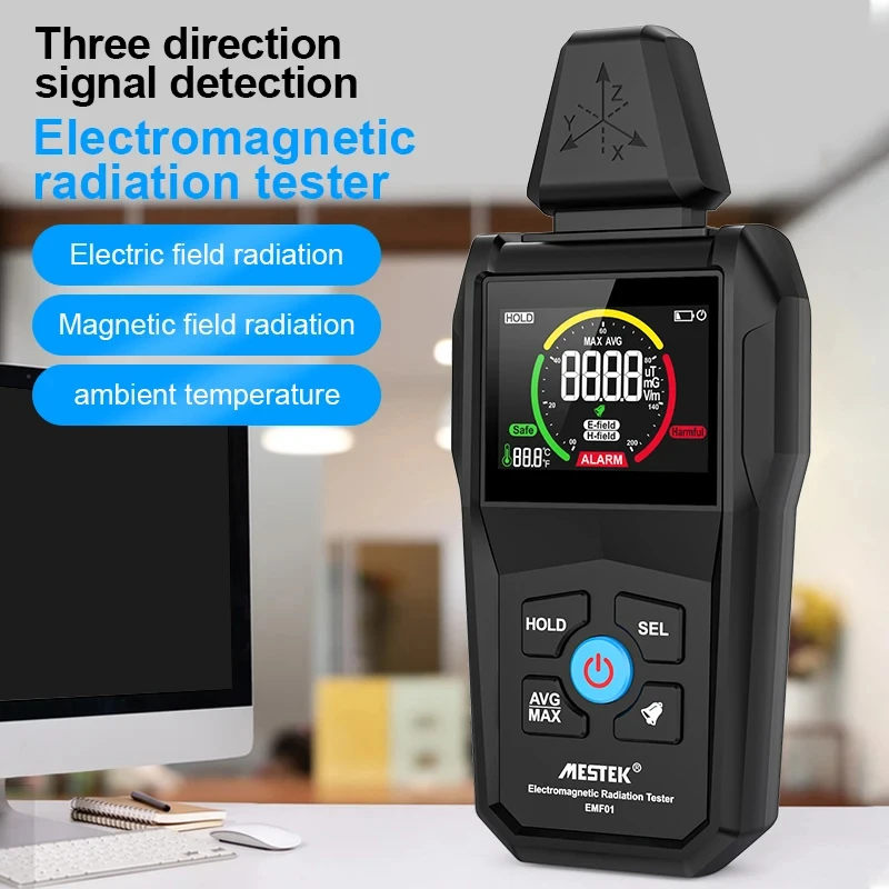 EMF Meter Radiation Detector Digital Color Screen Household Electromagnetic Field Radiation Tester Handheld Frequency Warn Meter