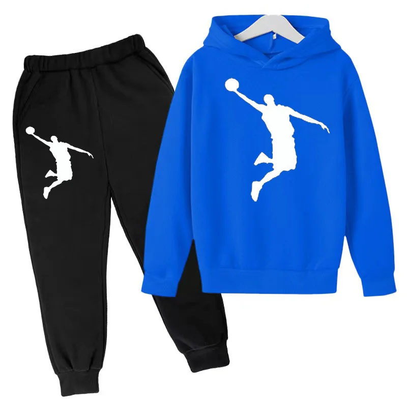 winter Boys Clothes plush warm long sleeve& trousers 2 Pieces Set Teenage Girls & Boys Printed basketball player  hoodies Fashio