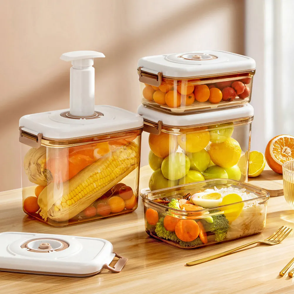 Food Vacuum Storage Box with Vacuum Pump Fresh Container with Removable Drain Plate Airtight for Fruit Vegetables Bread Snacks