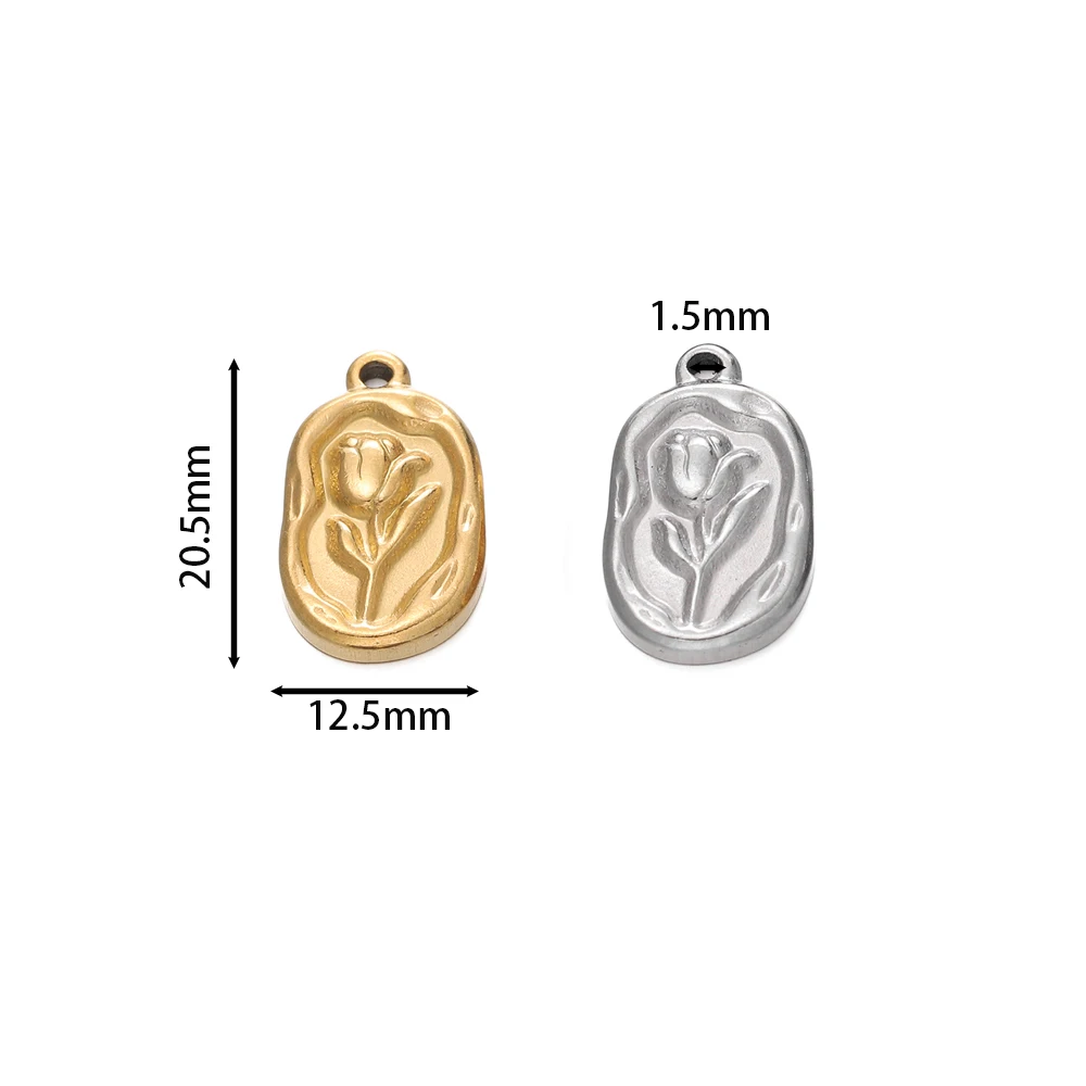 2pcs/lot 12.5*20.5mm Stainless Steel Rose Charms Gold Steel Color Pendants For DIY Bracelet Necklace Jewelry Making Accessories