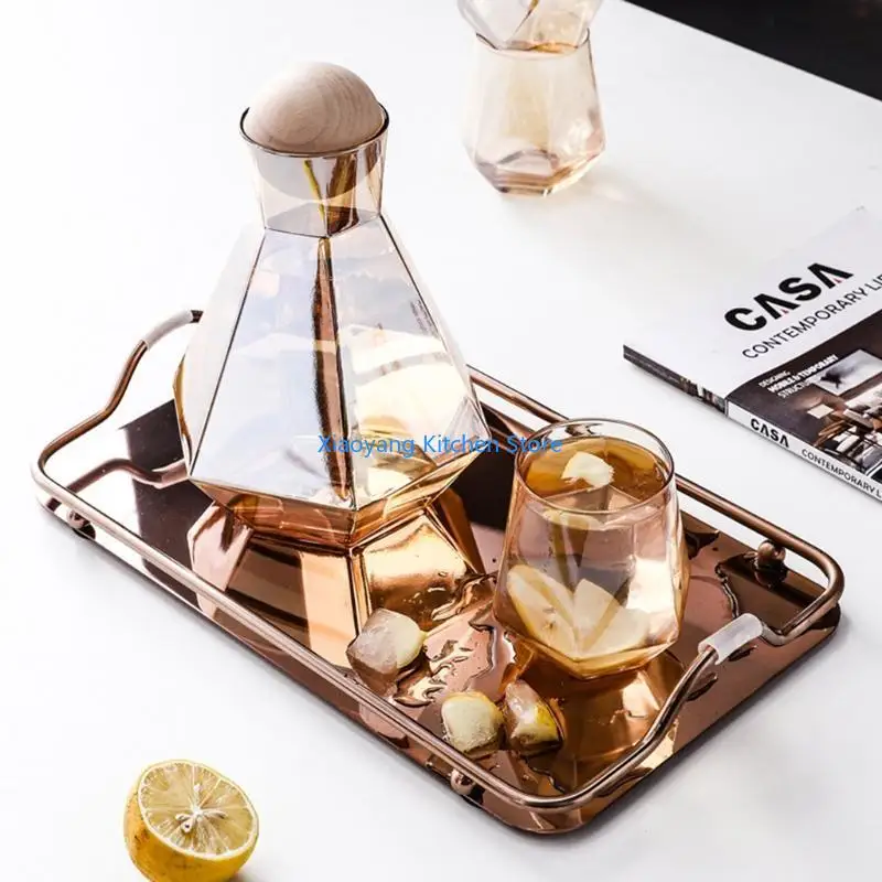 

69HC Nordic Rectangular Stainless Steel Mirror Tray with Handles Coffee Bar Serving Trays Elegant Teapot Cup Storage