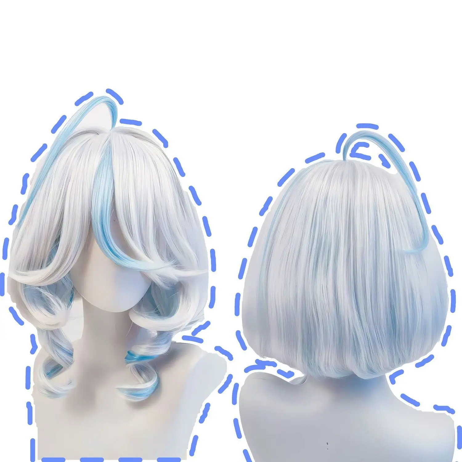 جينشين إمباكت فورينا فوكالورز شعر مستعار كوسبلاي | الأبيض والأزرق مخطط شعر مستعار كامل التصميم الإلهي #2