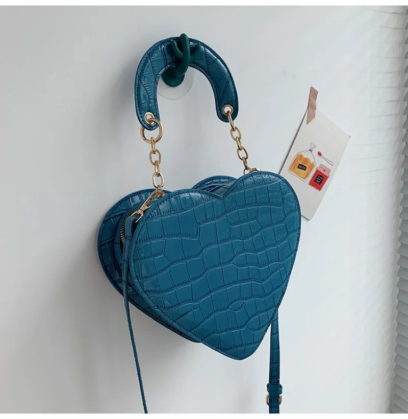 Portable Heart Shaped Women Bags 2024 New Fashion Chain Stone Pattern Crossbody Shoulder Bag Casual All-match Handbags Purses