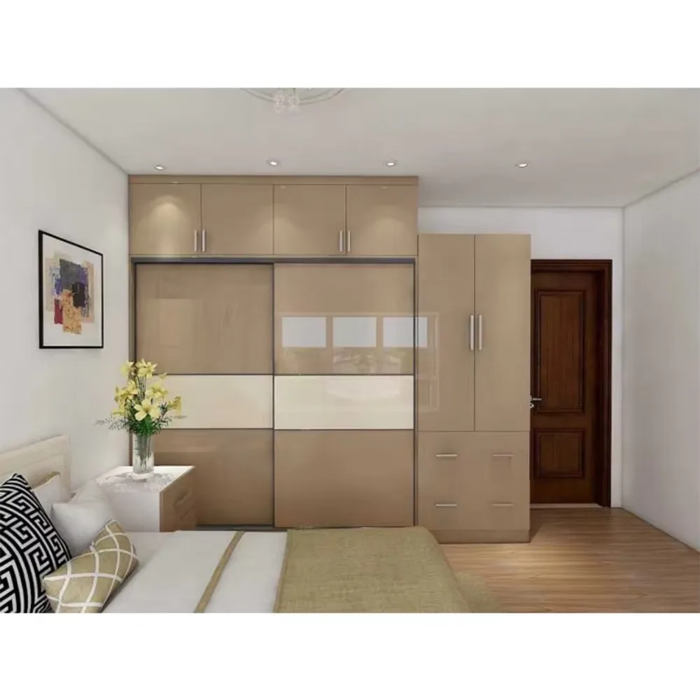 3D Customizable Wall-Mounted Bedroom Wardrobe with Soft-Close Sliding Doors, Space-Saving Modern Design for Small Rooms