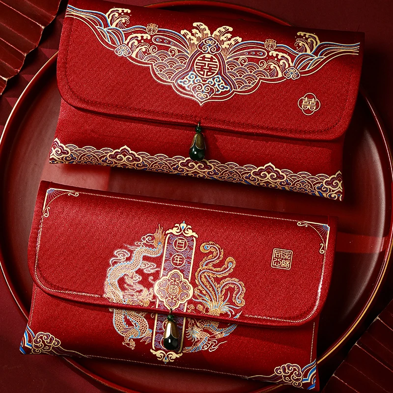 

Chinese Traditional Brocade Fabric Red Envelope Money Pocket Spring Festival New Year's Blessing Bag Wedding Marriage Gift Bags