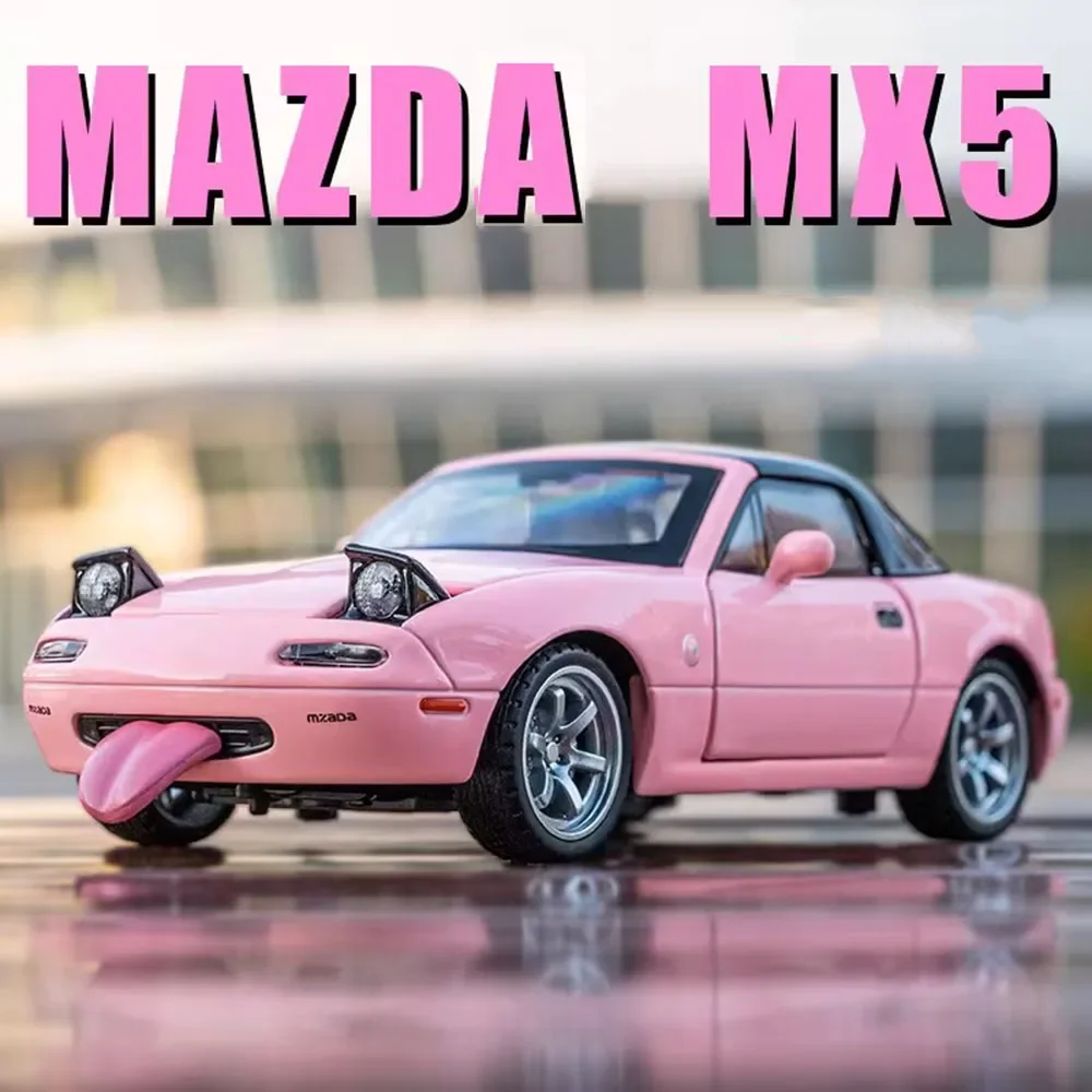 1:32 Alloy Diecast Mazda MX-5 Models Cars Toy with Light Music Pull Back Vehicle 4 Doors Opened Miniature Car Toddler Kids Gifts