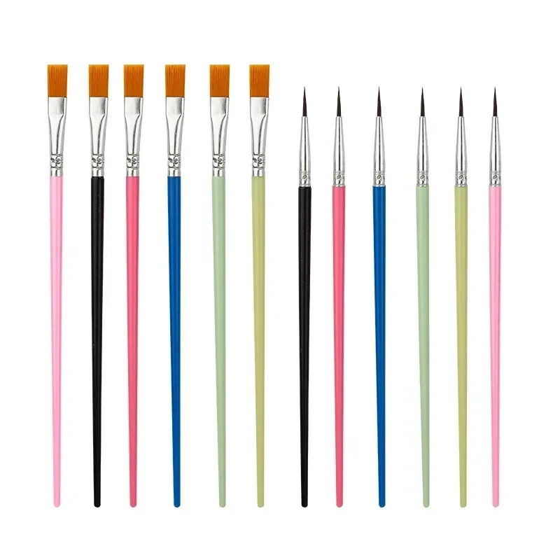 

12 colored flat round head set plastic hook line digital oil paint brush nylon hair graffiti kindergarten drawing watercolor pen