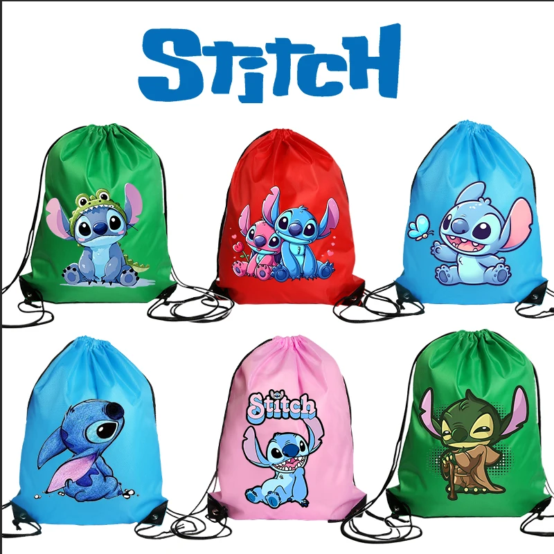 

New Stitch Bundle Pocket Disney Cartoon Anime Figures Drawstring Bags Kawaii Large Capacity Sports Backpack Party Cute Gift Bag