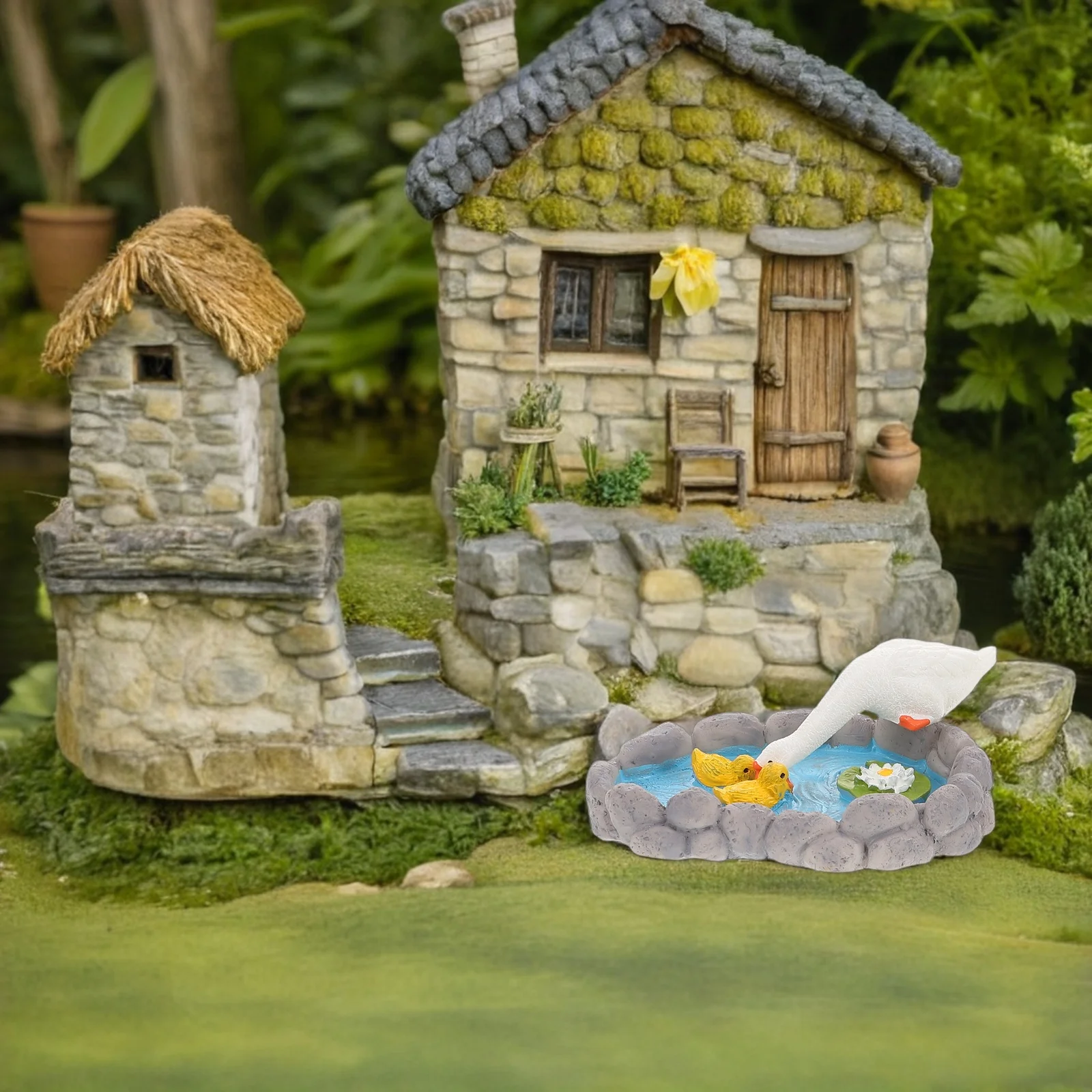 

2Pcs Mini Pond Decoration White Goose Resin Sculpture for Garden Balcony Fairy Miniature Landscape Small Resin Animals Ornament