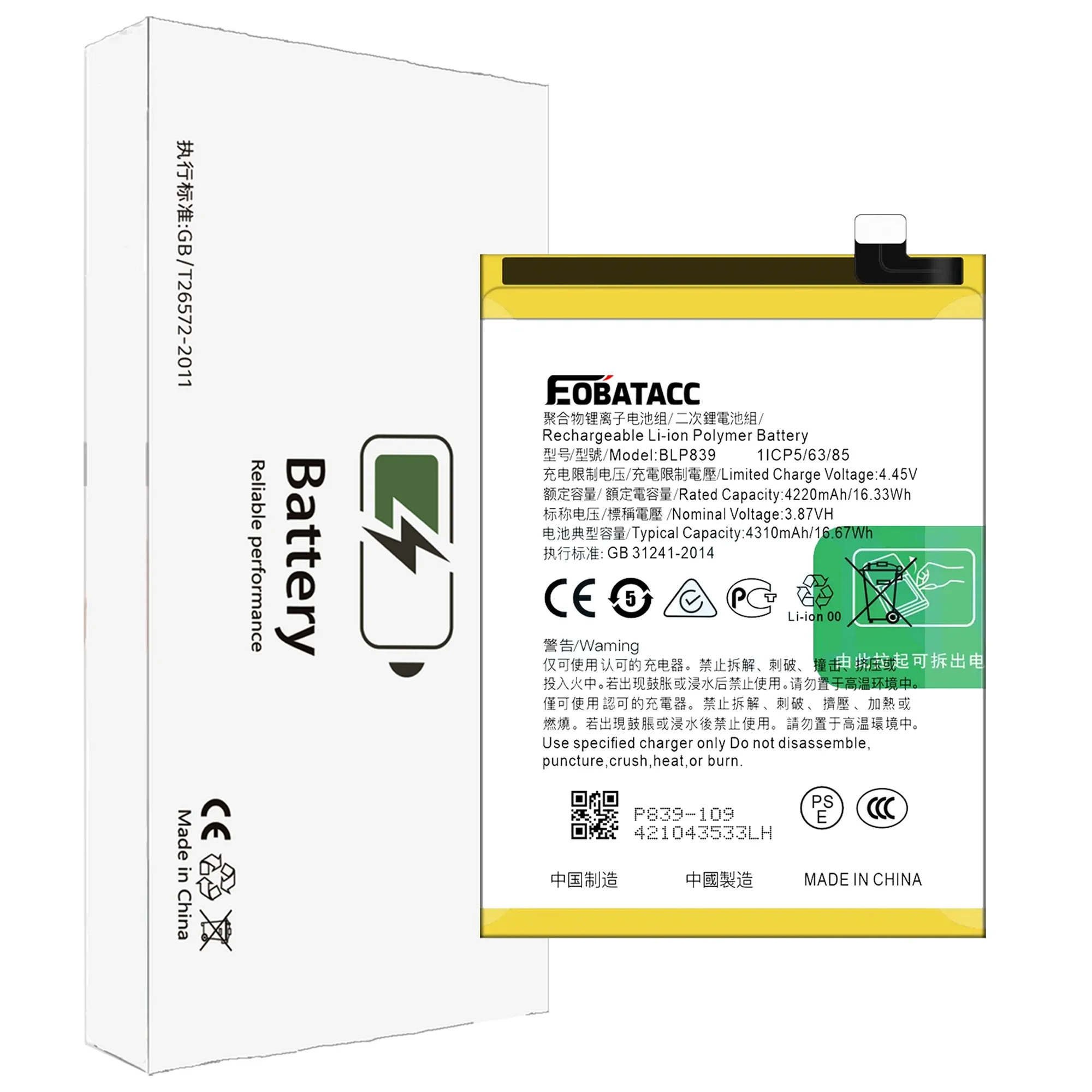 EOTABACC 100% New Original Battery BLP839 For OPPO A95 5G /A94 5G/RENO 5Z 5G/RENO 6Z Battery + Free Tools