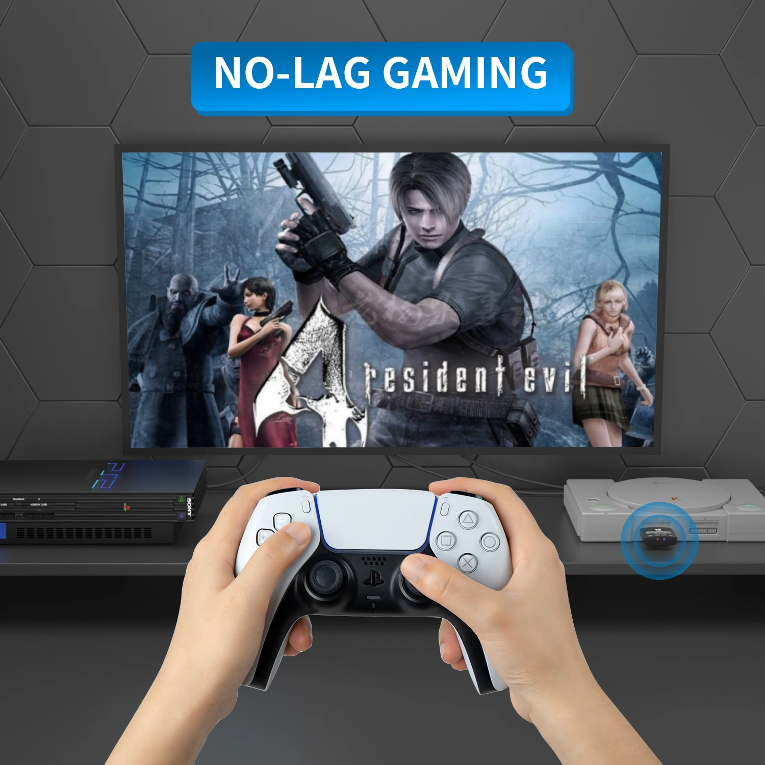 Adapter kontrolera bezprzewodowego RGEEK, konwerter kontrolera bezprzewodowego do konsoli PS1/PS2, kompatybilny z PS4/PS5, Switch Pro, Xbox