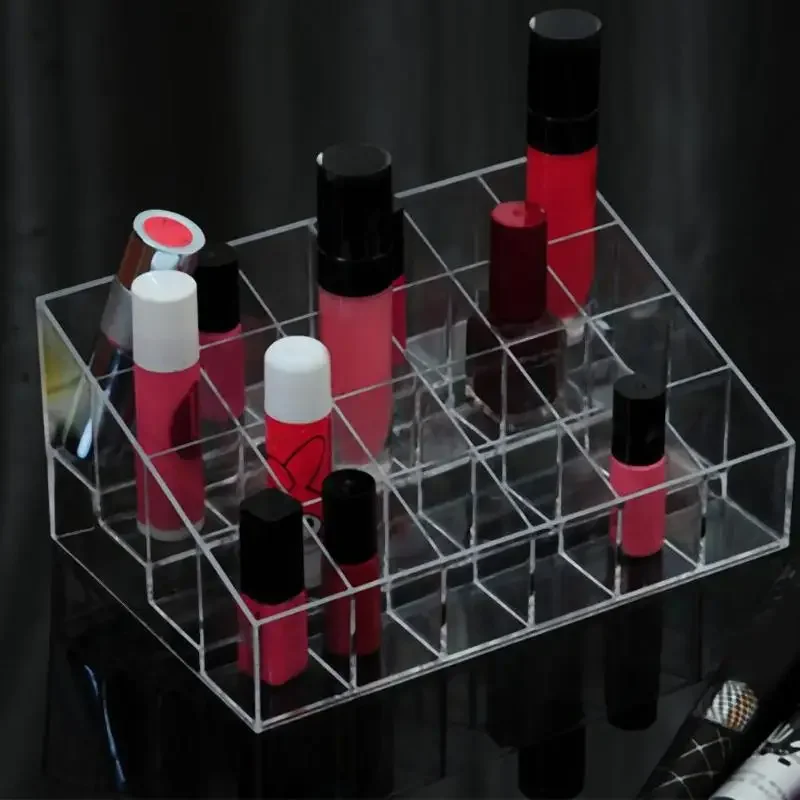 Clear Acrylic 24 Grid Makeup Organizer Storage Box Lipstick Nail Polish Display Stand Holder Cosmetic Jewelry Organizer Box Case