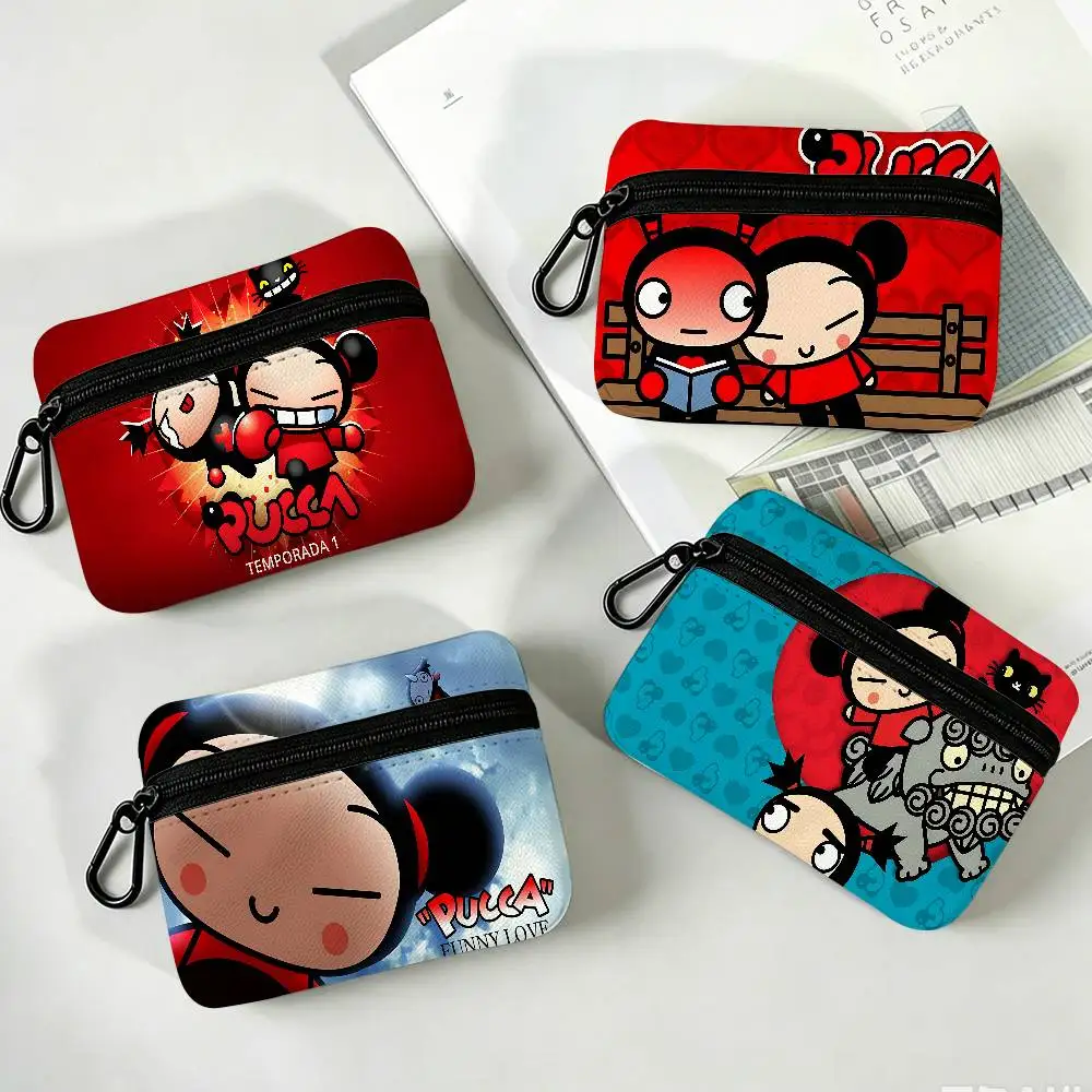 Animation Series P-Pucca Wear-resistant Oxford Cloth Coin Purse Portable Backpack Hanging Card Storage Bag