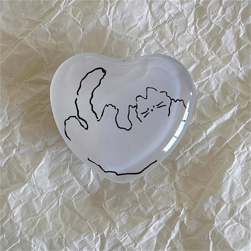 

Korea Cute Cat 3D Love Heart Phone Grip Tok Griptok Clear White Holder Ring For iPhone 15 Accessories Lovely Crystal Phone Stand