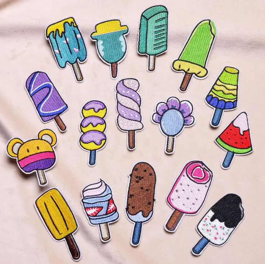 10 Pcs Popsicle Ice Cream Embroidery Patch Embroidered Clothing Hat Bag Shoe Repair Material Phone Gift Box Decor DIY Accessory