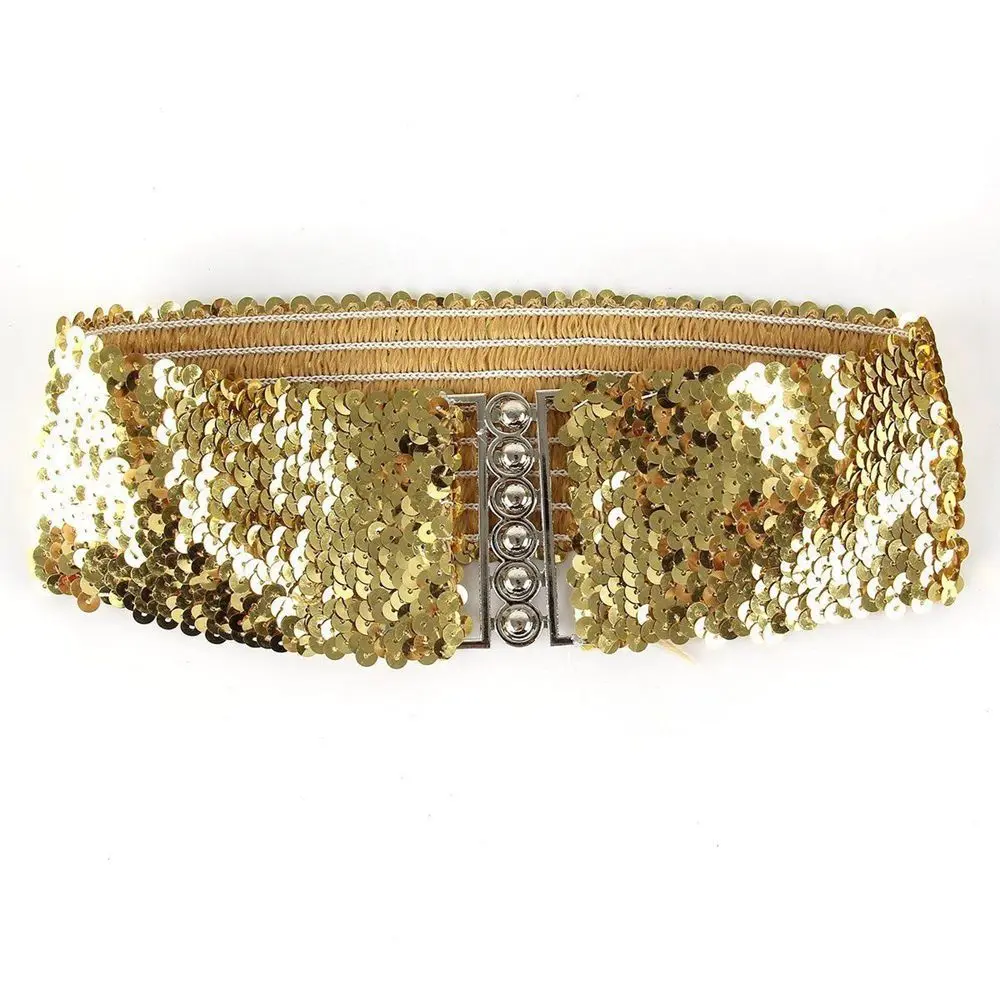 Elastic Belly Sequin Stretch Belt Buckle Waistband Wide