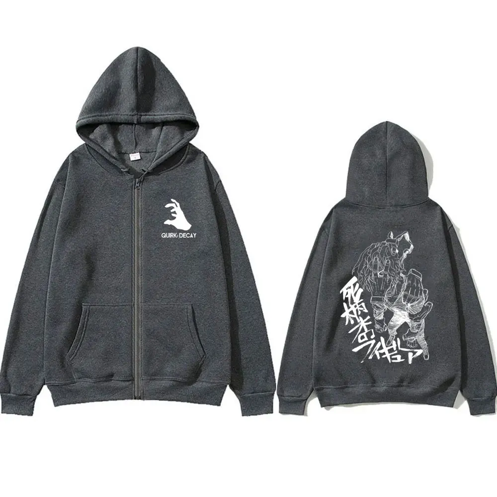 Anime My Hero Academia Shigaraki Tomura Zipper Hoodie Men Retro Fleece Zip Up Jacket Man Cartoon Manga Cosplay Zip Up Sweatshirt