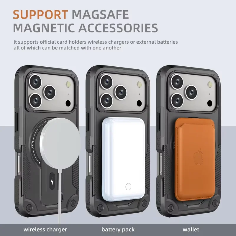 Funda Protectora para Teléfono con Soporte Invisible, Armadura Absorbente de Impactos de Alta Resistencia 2 en 1 Magnética Magsafe para iPhone 18 Pro Max 17