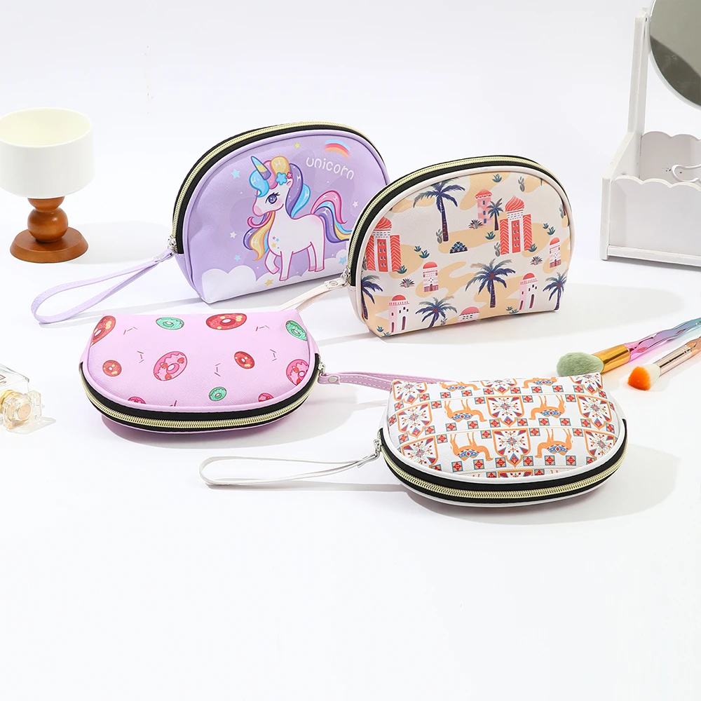 Cartoon waterproof PU cosmetic bag with hand gift portable toiletry bag travel portable makeup tool storage bag