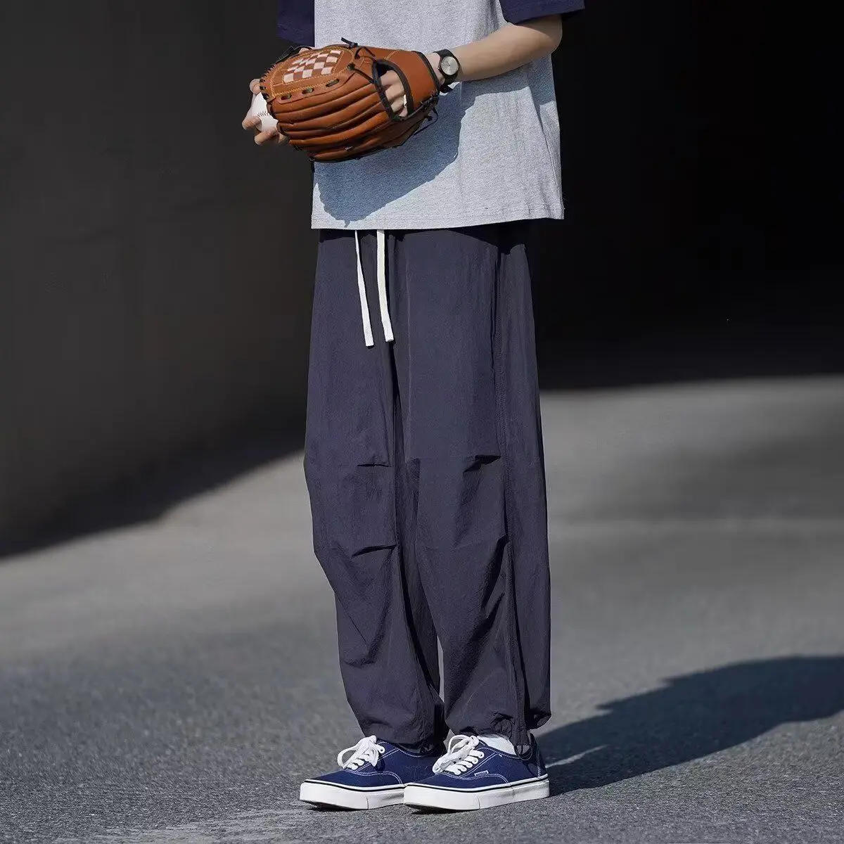 

Japanese Sle Dstring Trousers Men Women Summer Simple Straight Casual Loose Thin Pants Versatile Youth Active Polyester ...