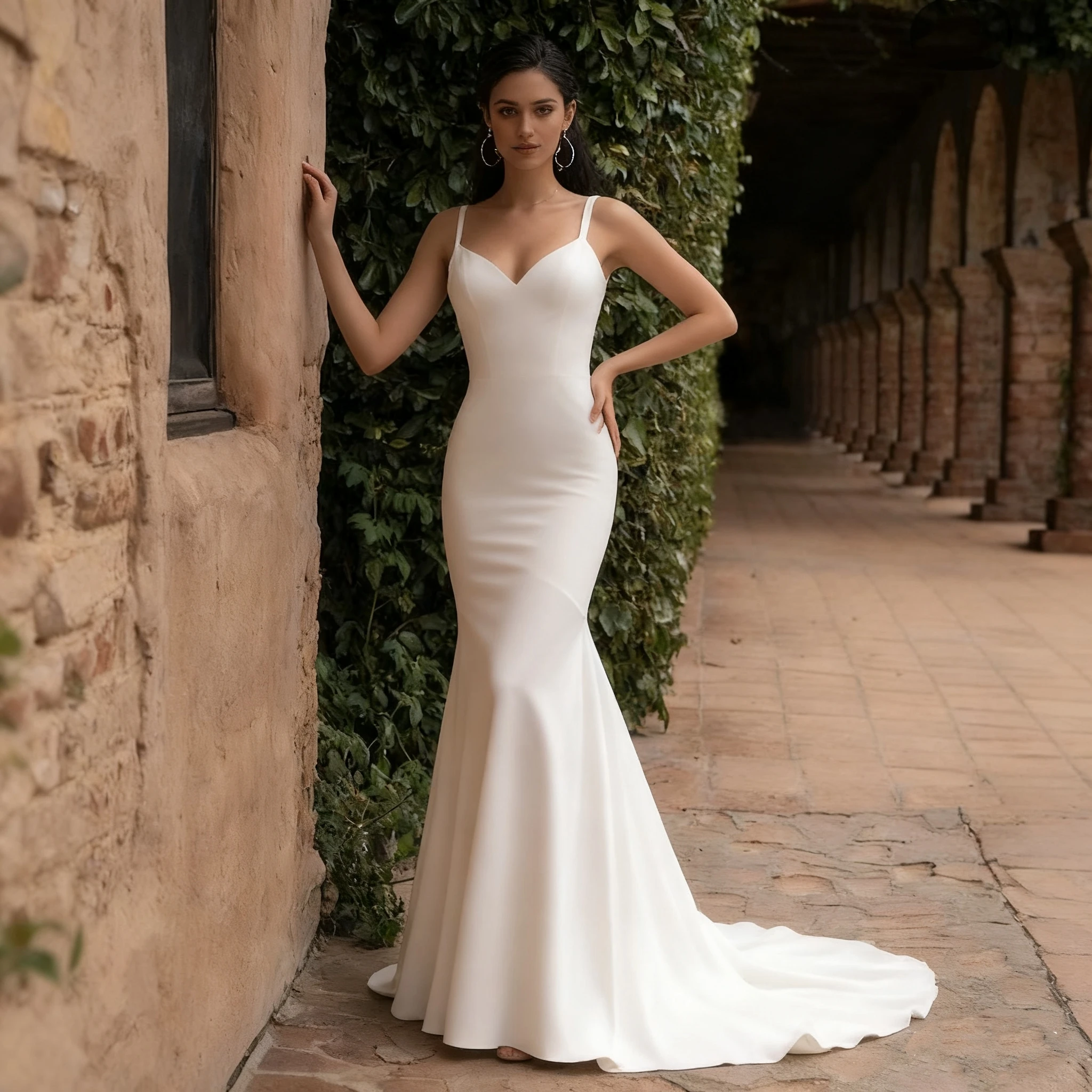 Robes de mariée en Satin sexy chérie Spaghetti sangle longueur de plancher élégant Satin dos nu superbes robes de mariée vestidos de nov