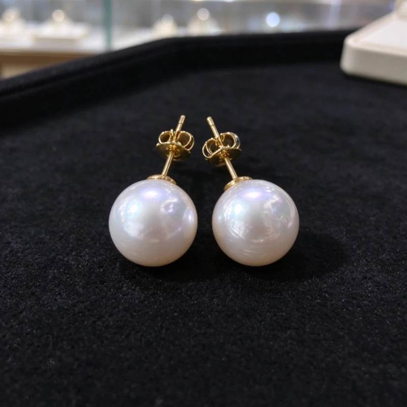 Classic 10-11mm White Pearl Stud Earrings, Smooth Surface with Natural Growth Lines, Women Jewelry Gift