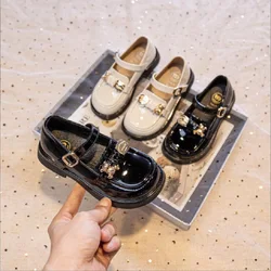 2024 Autumn Girl Loafers Metal Chain Slip-on Patent Leather Kids Shoes Fashion Elegant School Child Mary Jane Toddler Girl Shoes