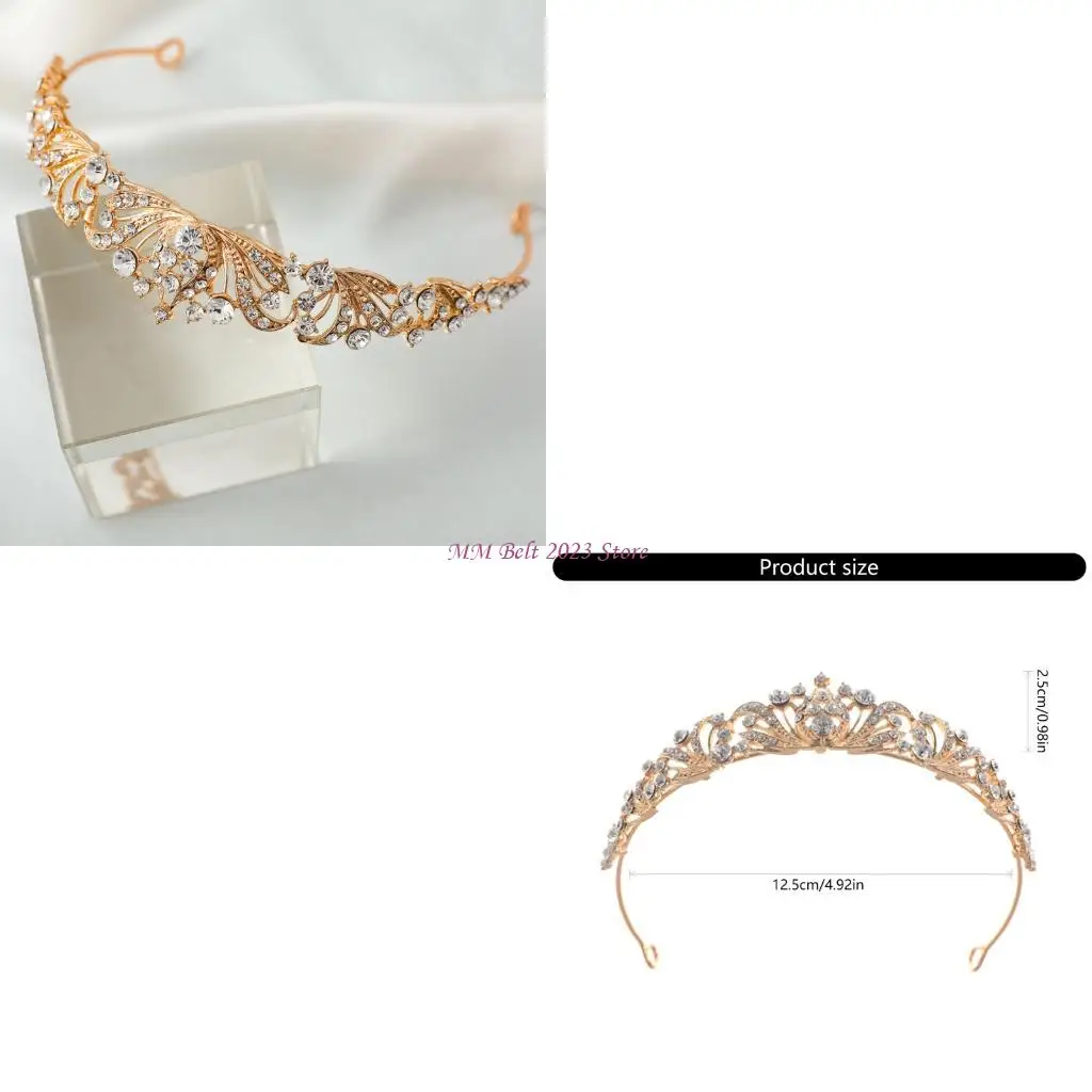 

49ME Shimmering Rhinestones Bridal Headpiece Lightweight Metal Crowns Hair Ornament For Wedding Ceremonies And Prom Occasion