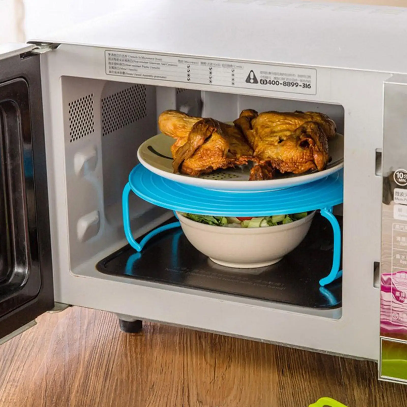 Microwave Oven Heating Layered Steaming Tray Double Layer Rack Bowls Holder Organizer Tool Kitchen Accessories