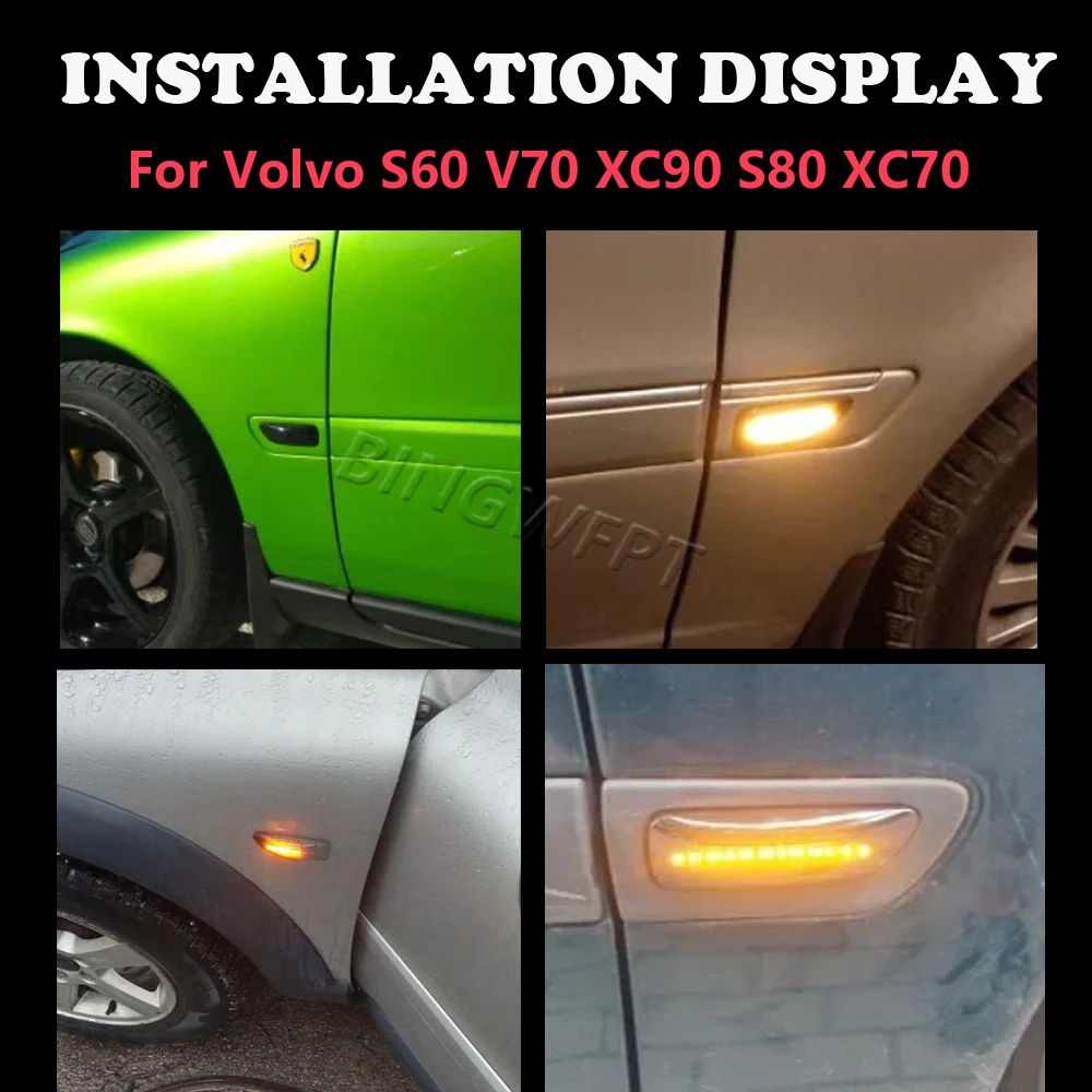 2pcs LED Fender Side Marker Light For Volvo S60 V70 S80 XC70 XC90 Sequential Dynamic Flowing Turn Signal Blinker Repeater Lamp