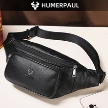 HUMERPAUL Cowhide Men's Waist Bag Casual Fanny Pack Chest Bag for Phone and Credit Card Travel Outdoor Adjustable Strap Belt Bag