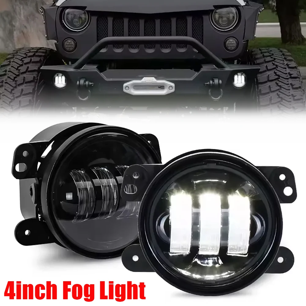 4 Inch LED Fog Lights With White Halo Ring DRL Amber Turn Signal Lamp For Jeep Wrangler JK TJ LJ Dodge ChryslerOff-road Light