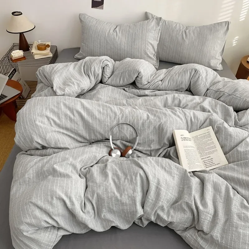 Bed four-piece set high gram weight cationic jacquard solid color quilt cover student dormitory bed sheet three-piece set
