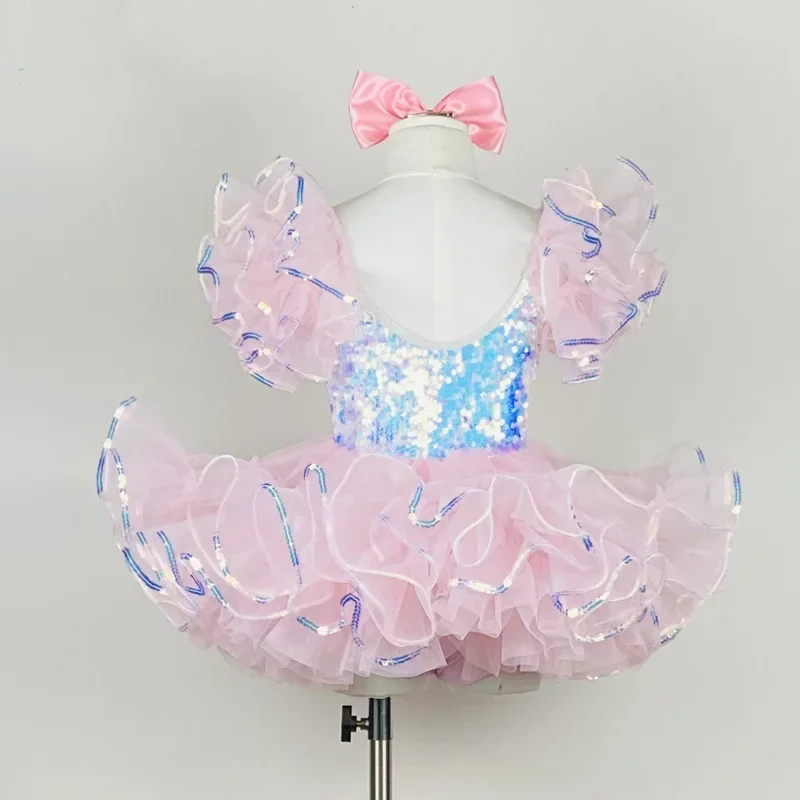 Jupe de princesse à paillettes moelleuses pour petite fille, vêtements de performance de danse moderne pour enfants, bonbons menstruels, nouveau