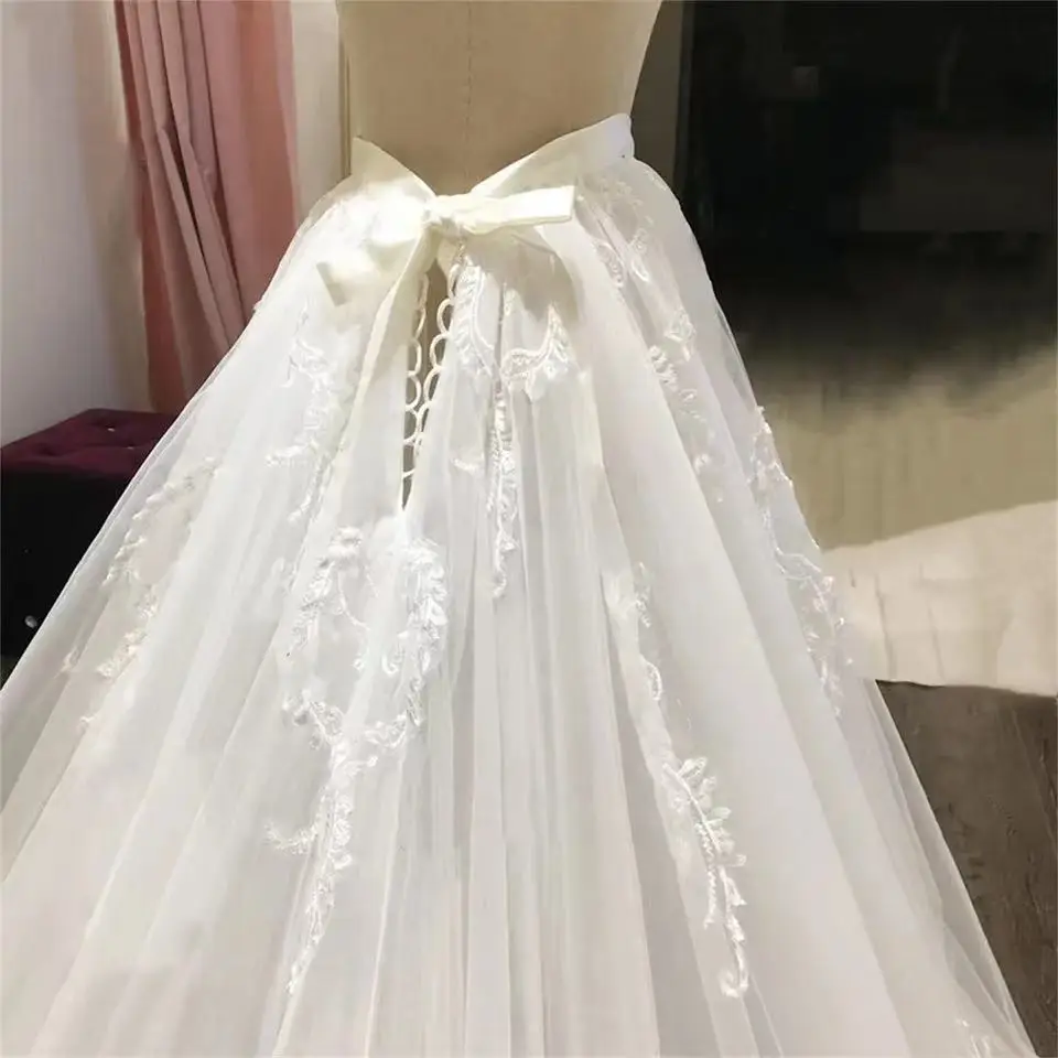 Custom Made Luxury Lace Appliques Detachable Train Wedding Removable Skirt For Dresses Bridal Overskirt