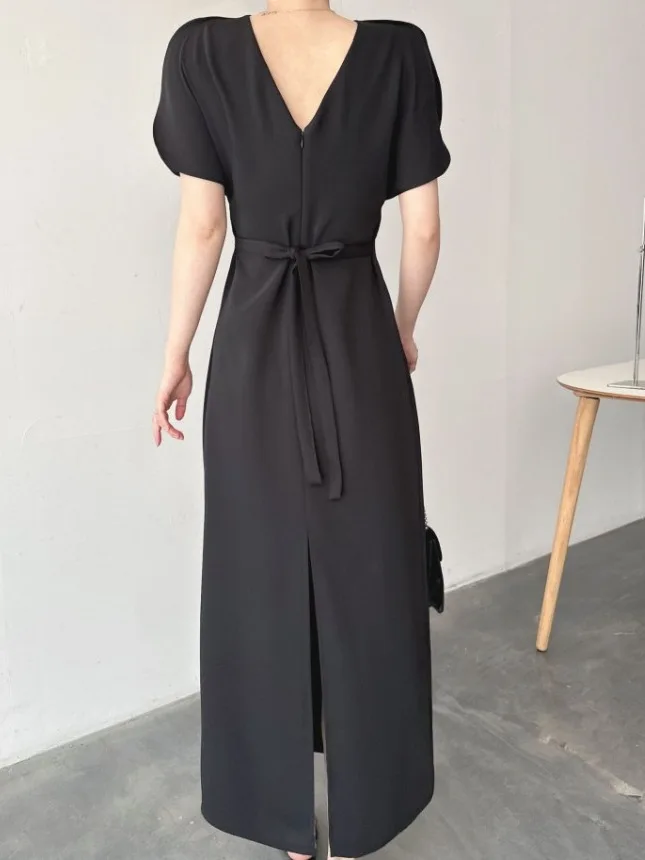 

Ele Bla Long A-Line Dr Женский весенне-летний дизайн для похудения талии Cinched Commute Sle ort Sve Color