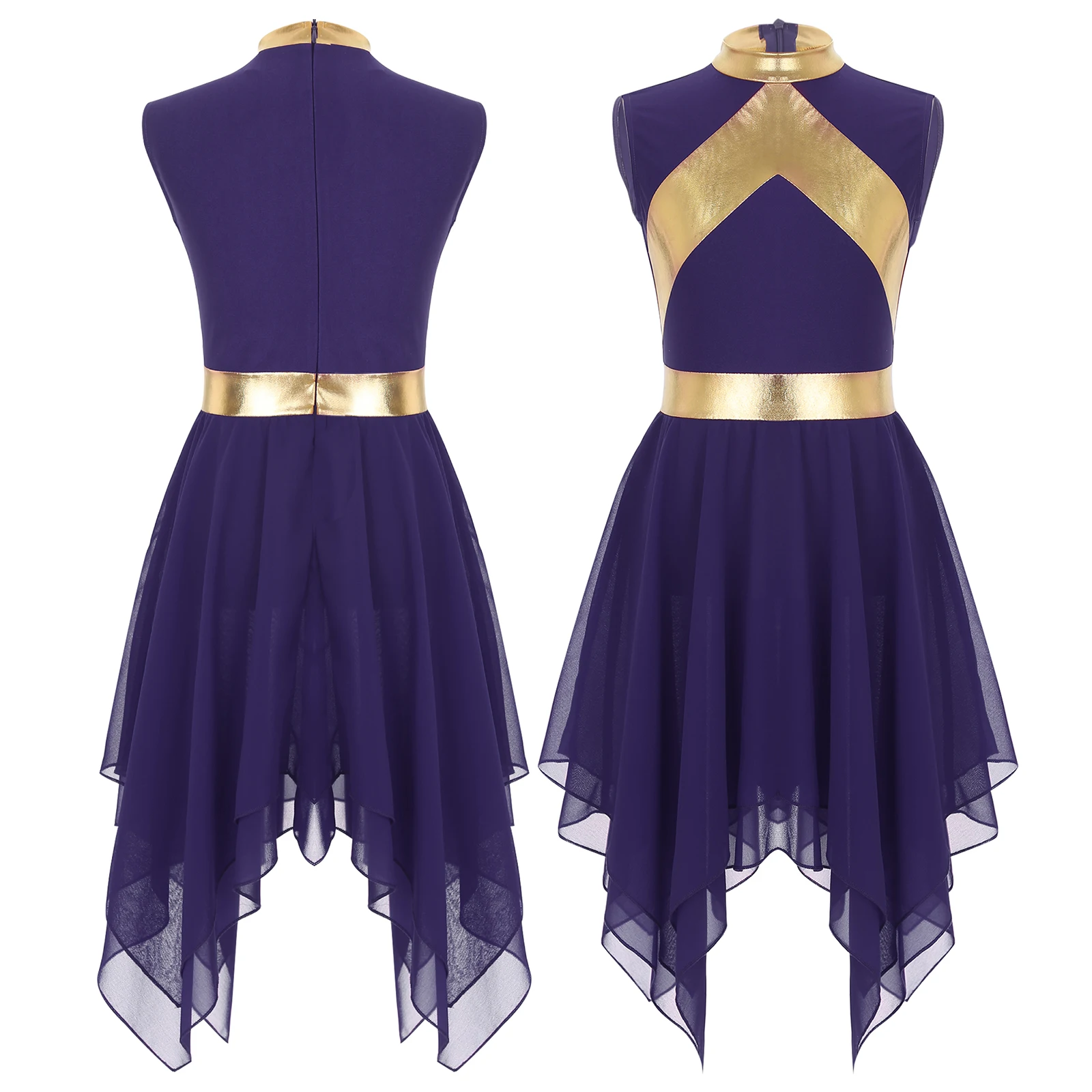 Sukienki do tańca dla dziewczynek, stroje do tańca uroczystego, metaliczne, z nieregularnym dołem, z długim rękawem, do tańca lirycznego, chóru, liturgiczne.