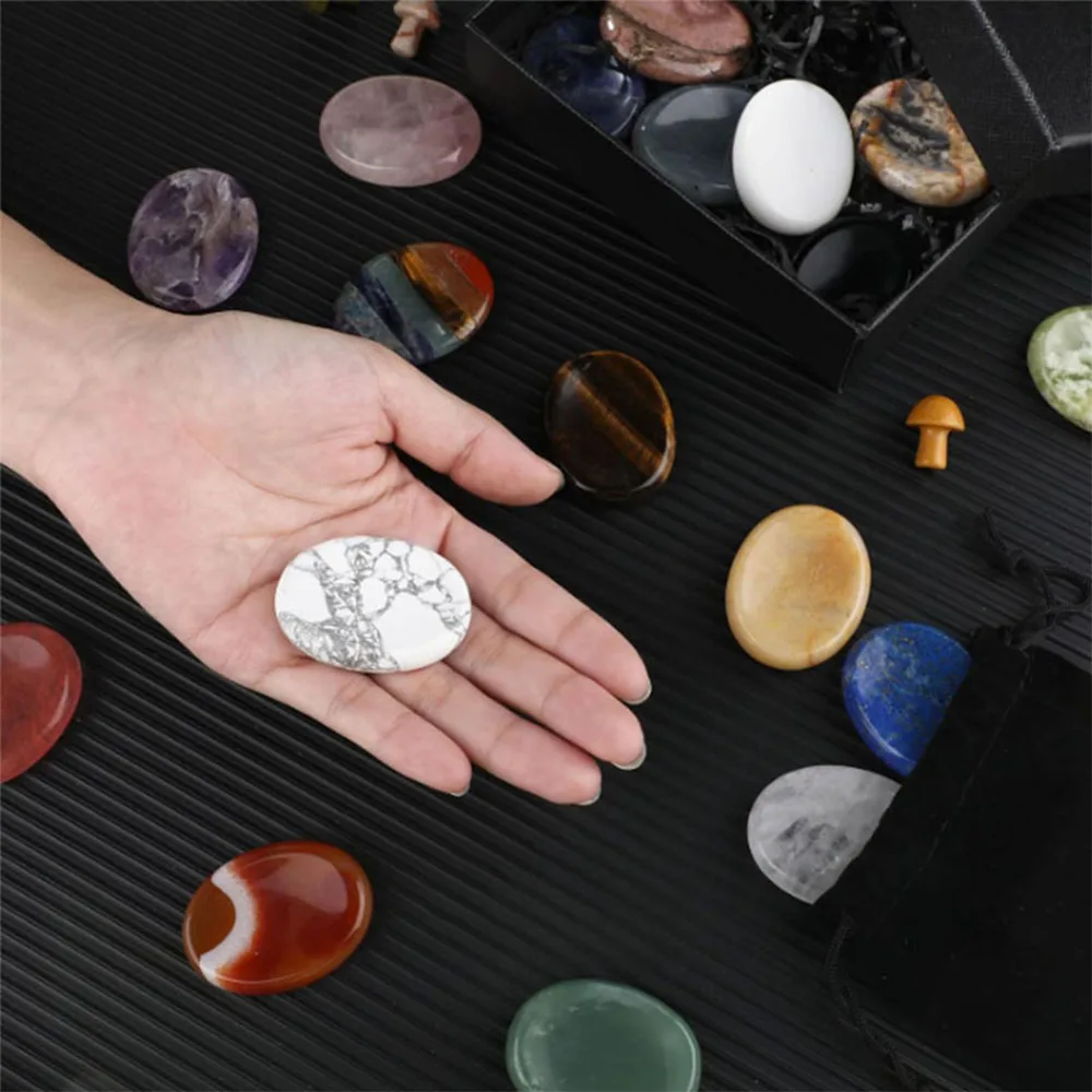 45x35mm Thumb Worry Stones Oval Massage Quartz Healing Crystal Chakra Energy Therapy Meditation Spiritual Natural Gemstone Decor
