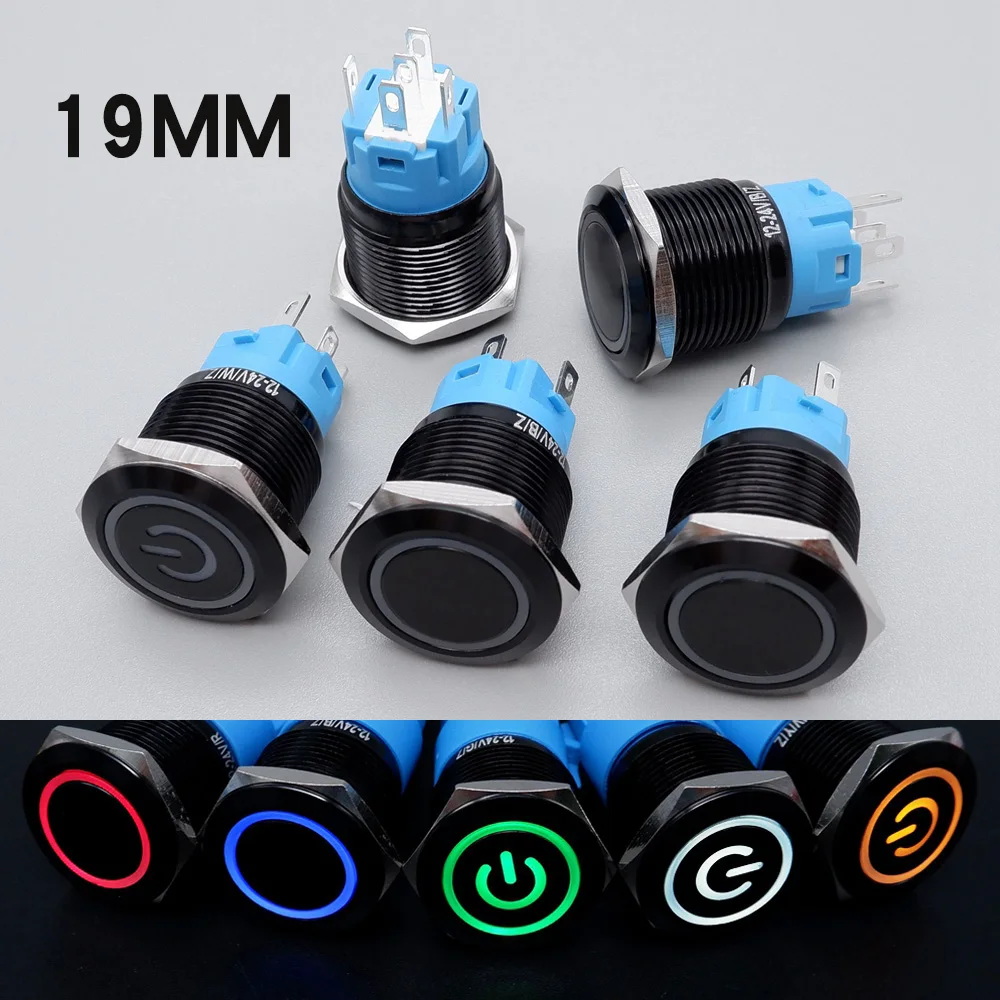 

19mm Metal Push Button Switches With Fixation PC Power Supply Switch Momentary Latching Car Engine On Off Backlit LED 12v 220v