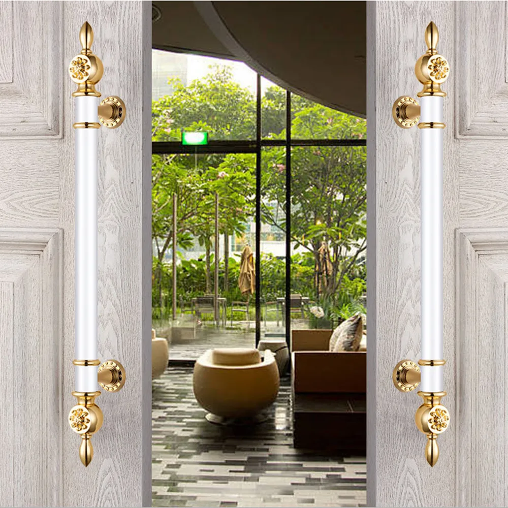 Europe Style Fashion Luxury Hotel Club Home Garden Villa Office Crystal Gold Black White Wooden Glass Door Handle 600 800 1200mm