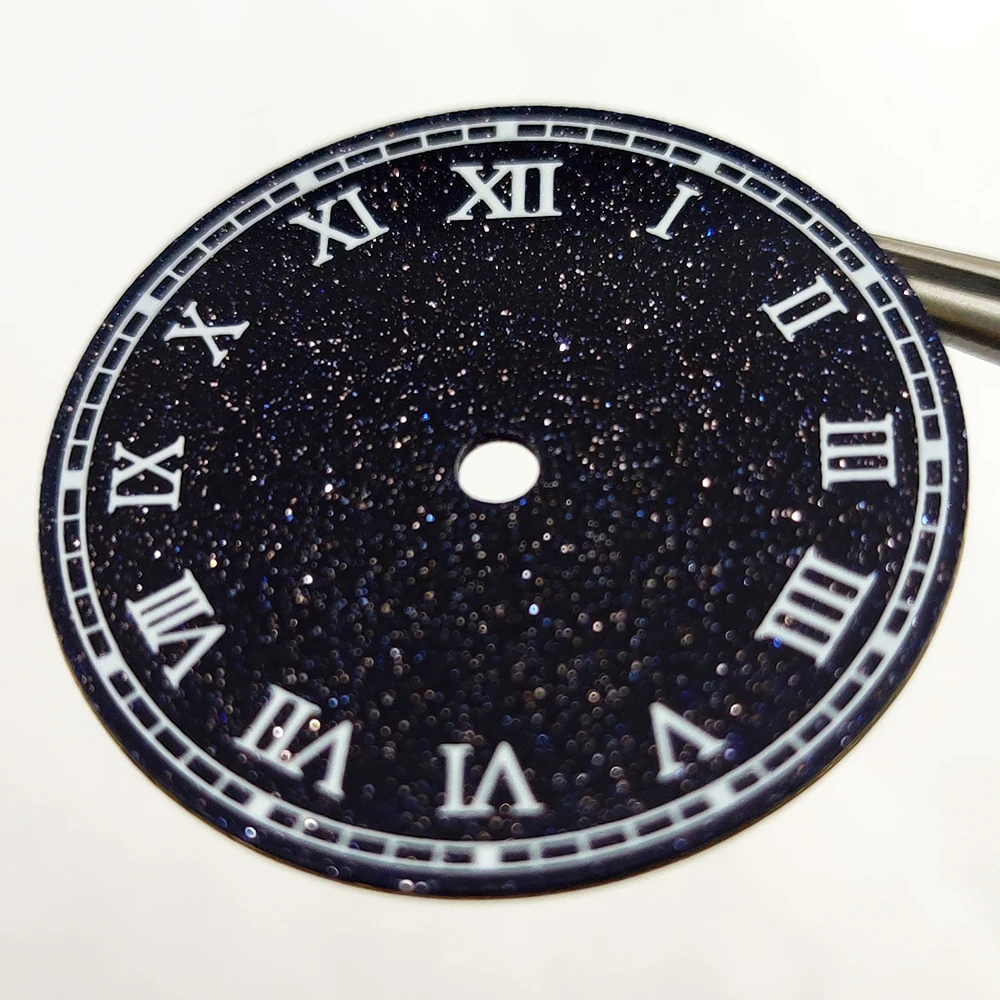 NH35 dial Starry Sky Dial made of sparkling starry blue-green malachite sandstone 28.5mm cut by CNC machine for NH35 movement