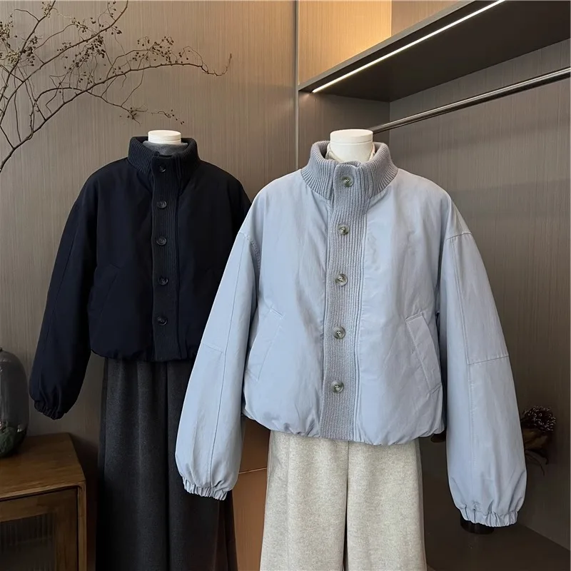 Koreanische Sle Ins Spleißen Gestrickte Baumwolle Mantel Jaet Männer Frauen Faionable Herbst Winter ort Stehkragen Lose Fit Baumwolle...