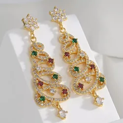 Luxury Colorful Rhinestone Christmas Tree Dangle Earrings for Women Exquisite Zircon Star New Year Earrings Girls Party Jewelry