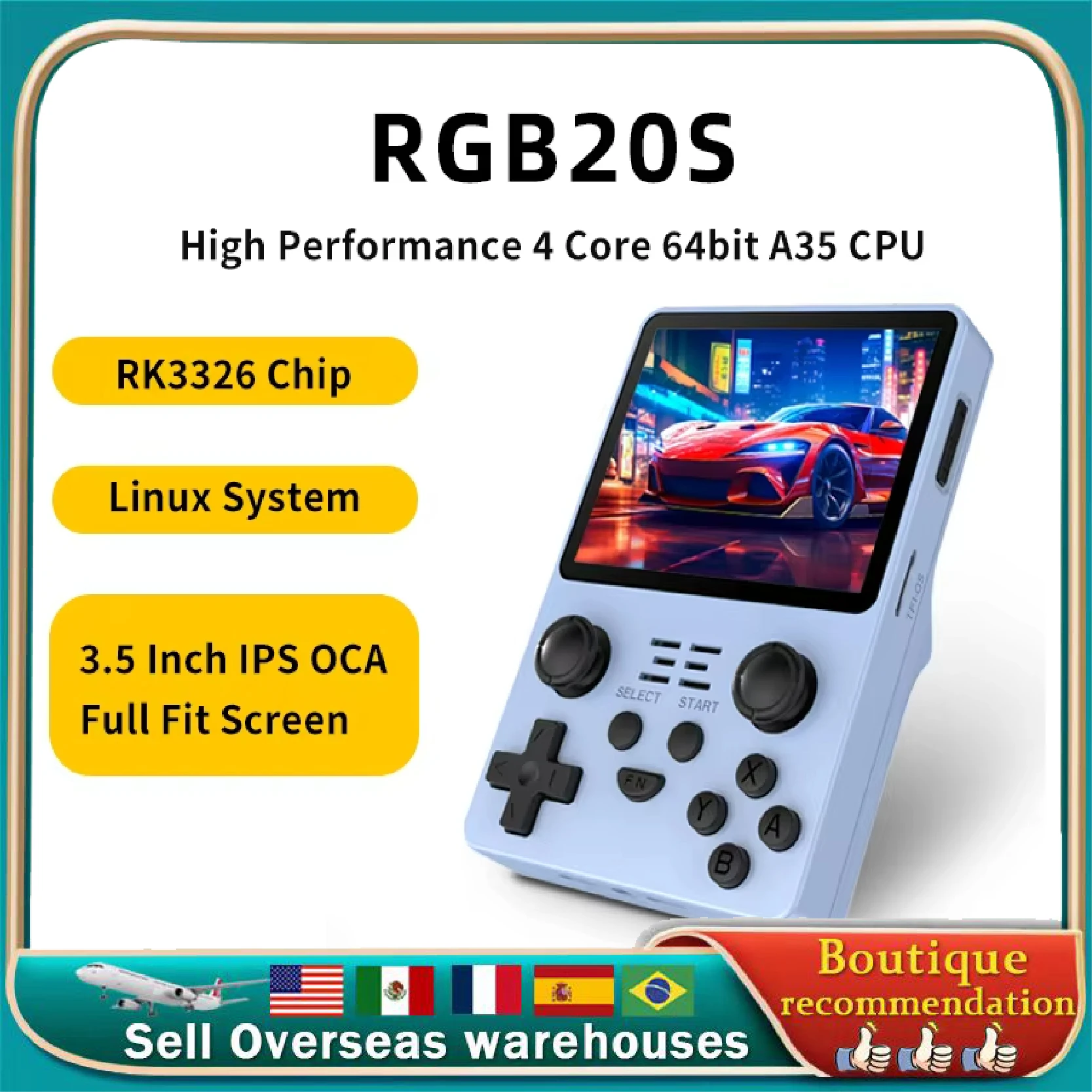 

POWKIDDY RGB20S Handheld Game Console Retro Open Source System 3.5-Inch 4:3 IPS Screen RK3326 Double Joystick Children's Gifts