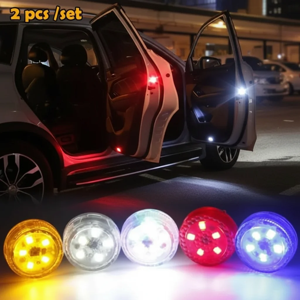 2Pcs Universal Car Door Opening LED Warning Light Wireless Safety Anti-Collision Signal Lamp
