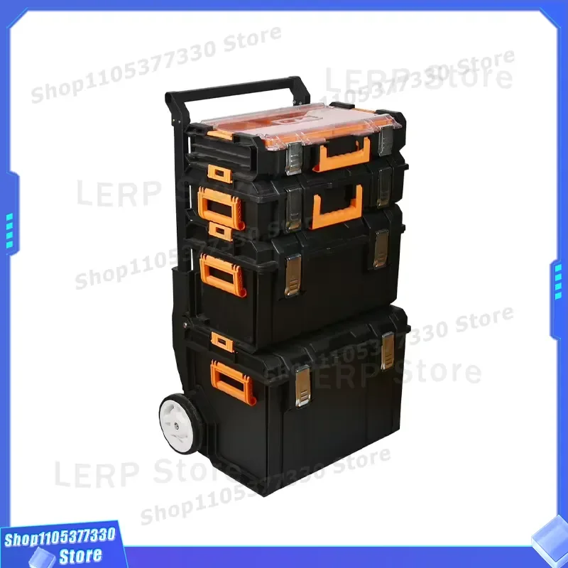 Industrial 4 Layer Stackable Rolling Tool Box Set Multi Functional Hardware Storage Organizer for Workshop Garage