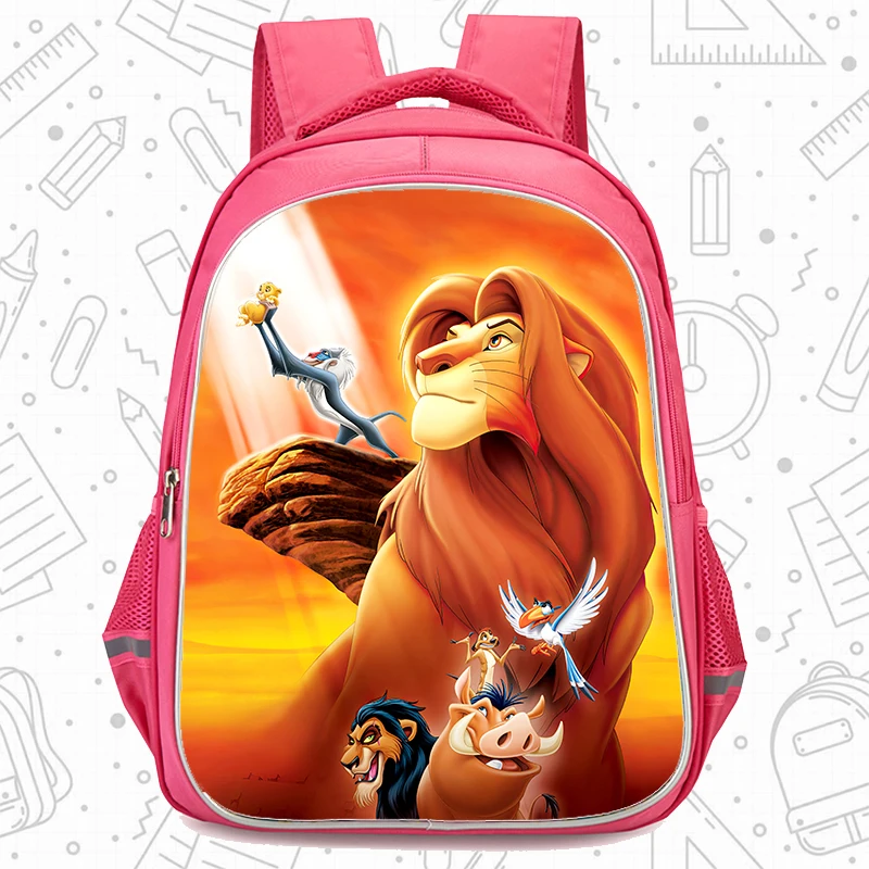 

Школьный рюкзак для девочек Disney с карманом на двойной молнии, розовая школьная сумка с рисунком Короля Льва, прочная детская сумка 16 дюймов