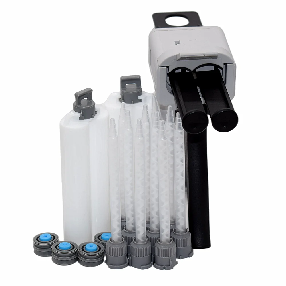 

AB Glue Gun Dispenser 50ml 1:1 Caulking Gun with 10pcs 111mm 1:1 Static Mixing Nozzle and 2pcs 50ml 1:1 Empty Adhesive Cartridge