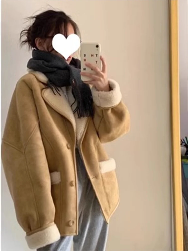 Suede Short Coat Female Autumn Winter Lamb Hair 2023 Cotton-padded Jacket Xiaoxiangfeng Fur One Lamb Cashmere Motorcycle Lady